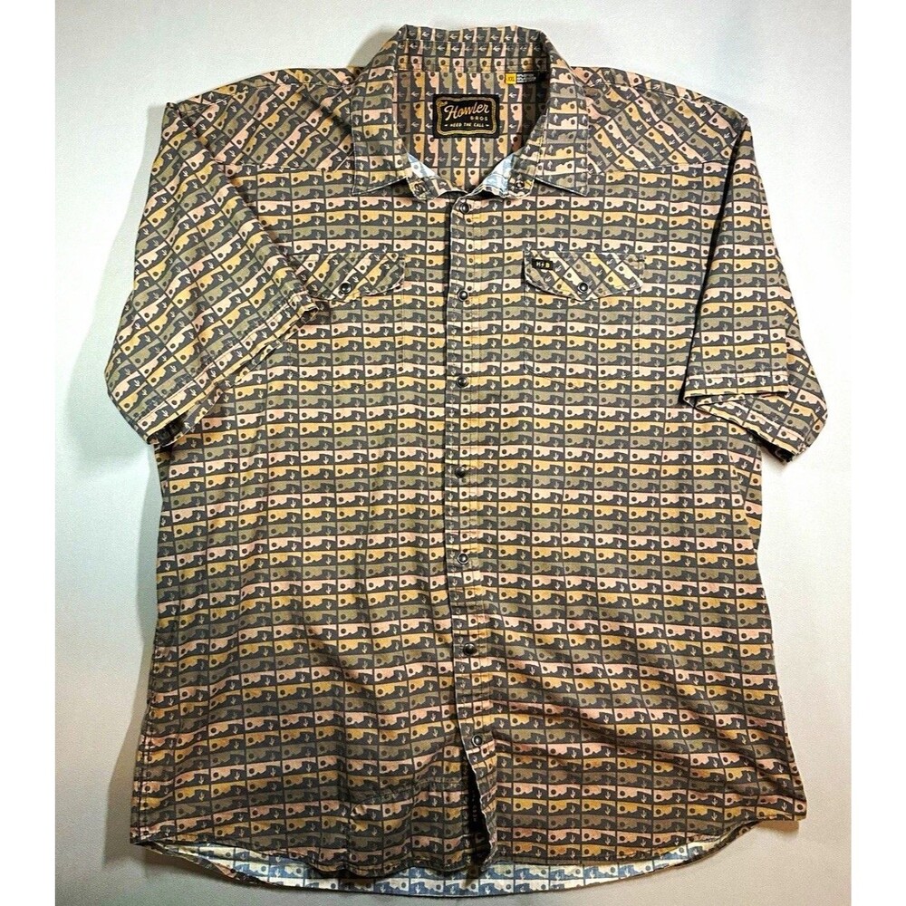 Howler Bros Mens Regular Woven Cotton/Poly SS Snap Button-Up Geo Pockets